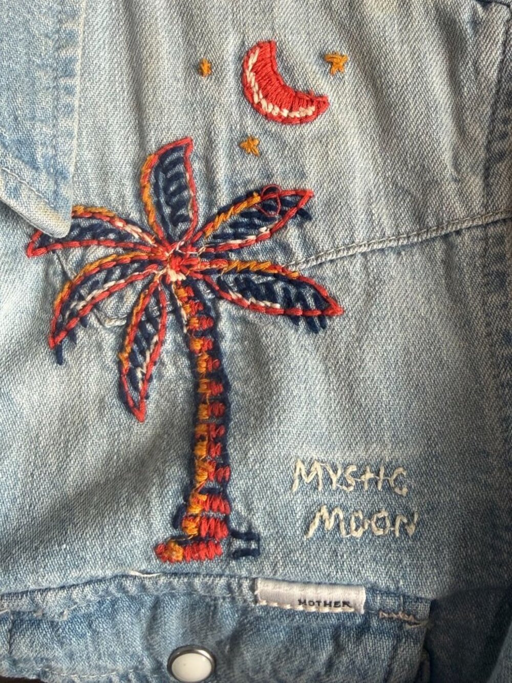 Mother Womens Embroidered Denim Shirt XS "All My Exes" Light Wash - Picture 7 of 11